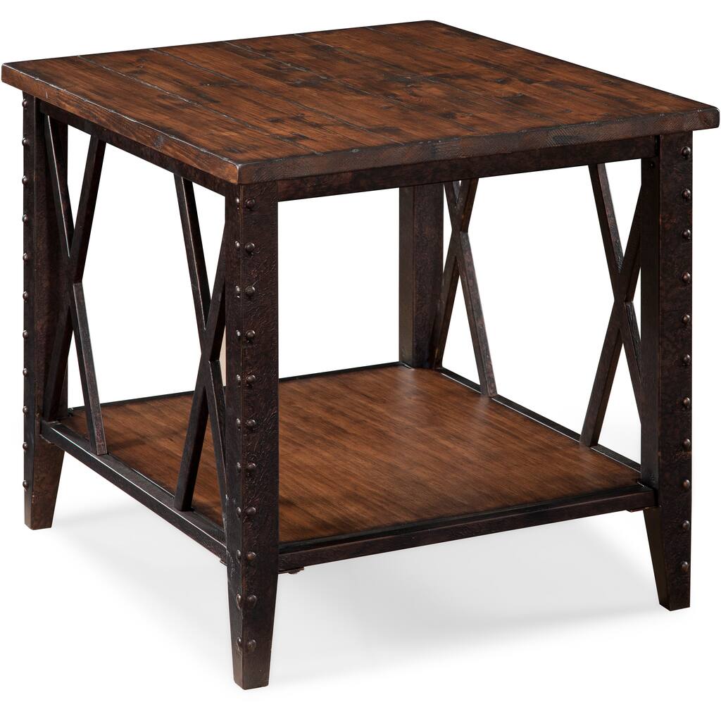 Fleming Industrial Rustic Pine Wood and Metal End Table