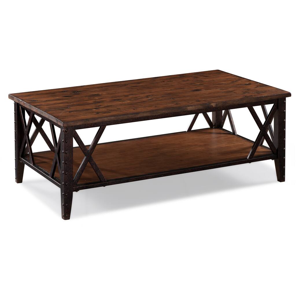 Fleming Industrial Rustic Pine Wood and Metal Coffee Table
