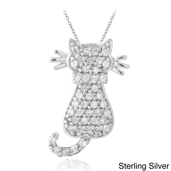 Shop Icz Stonez Silver Cubic Zirconia Cat Necklace - On Sale - Free ...