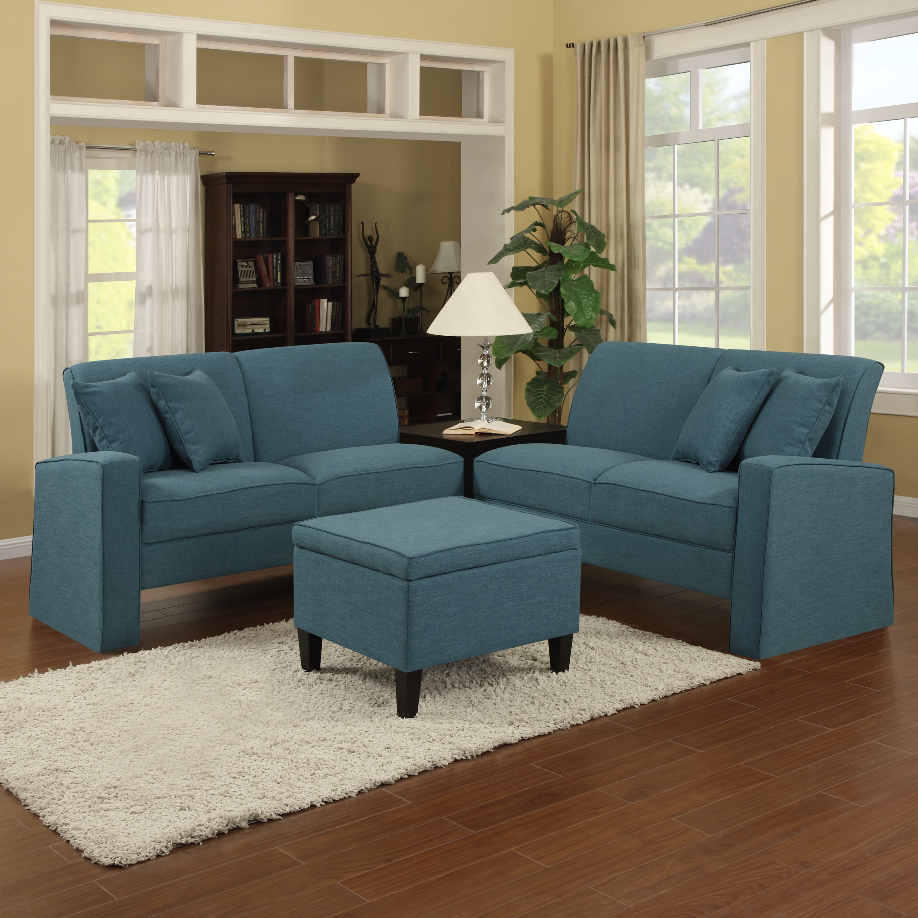 Portfolio Caprice Caribbean Blue Linen 4 piece Sectional Set