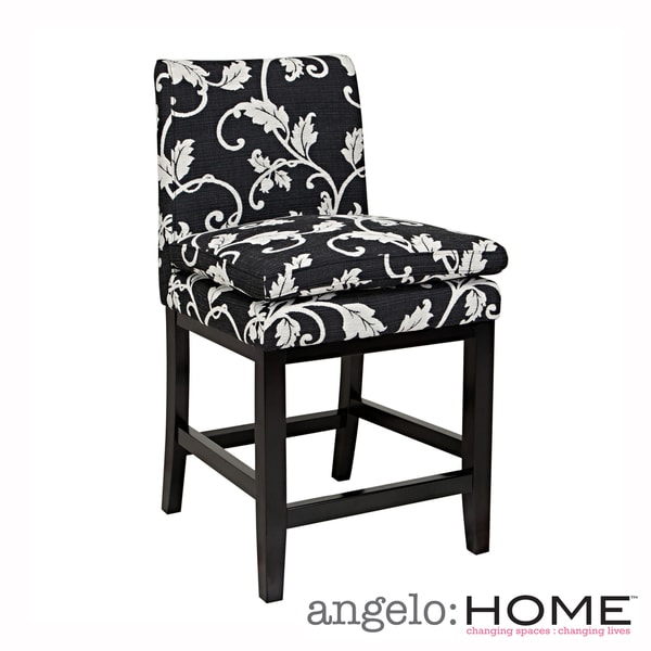 angeloHOME Marnie Black/ White Vine Upholstered 23 inch Bar Stool