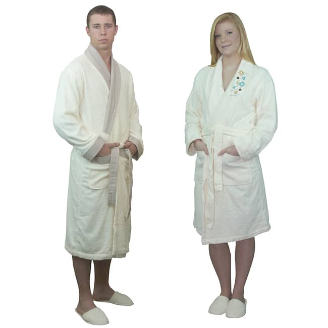 Brielle Home Turkish Rayon from Bamboo Cotton 8-piece His & Hers Ivory Bath Robe Gift Set