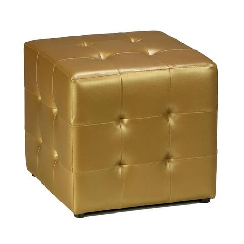 Porch & Den Lawndale Gold Vinyl Tufted Cube Ottoman