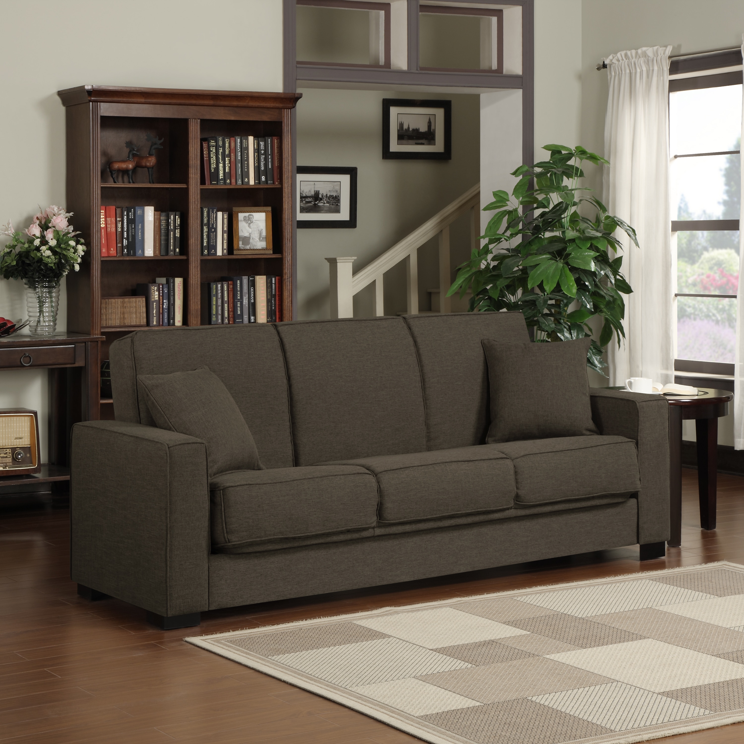 Details About Handy Living Mali Convert A Couch Chocolate Brown Linen Futon Sofa Sleeper
