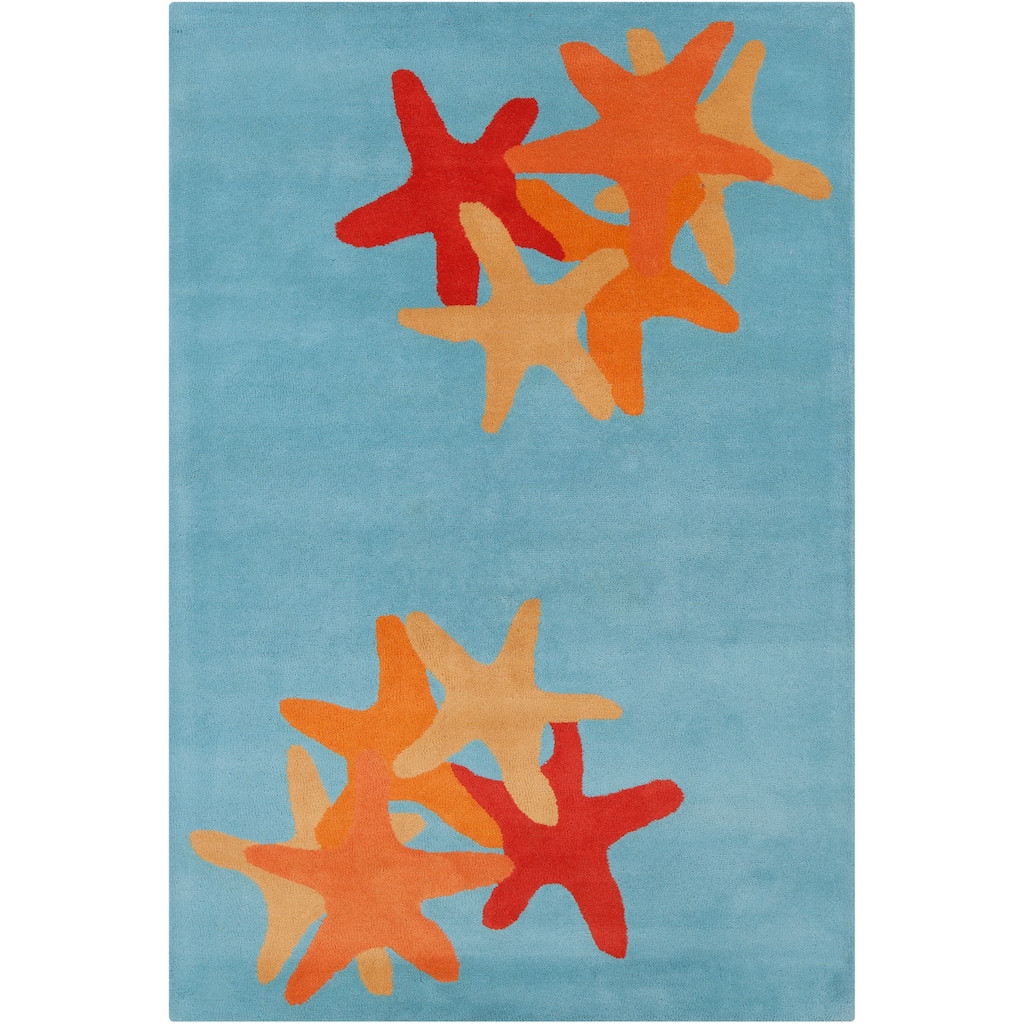 Large Allie Handmade Abstract Blue Wool Rug - 5' x 7'6