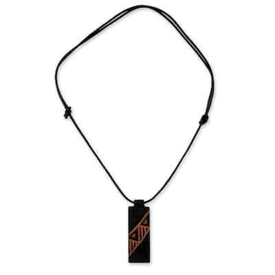 Handmade Men's Teakwood and Leather 'Kente Man' Necklace (Ghana)