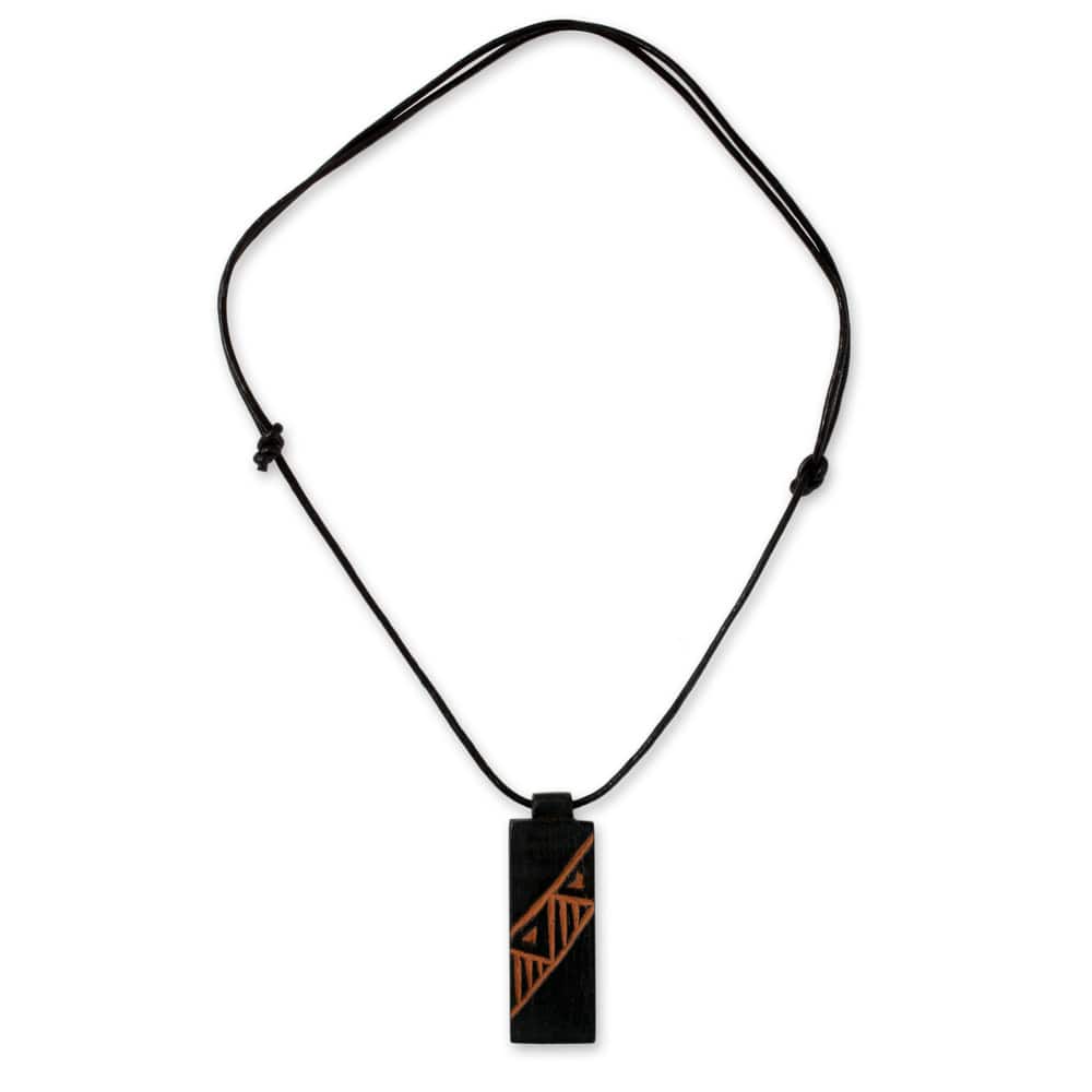 Handmade Men's Teakwood and Leather 'Kente Man' Necklace (Ghana)