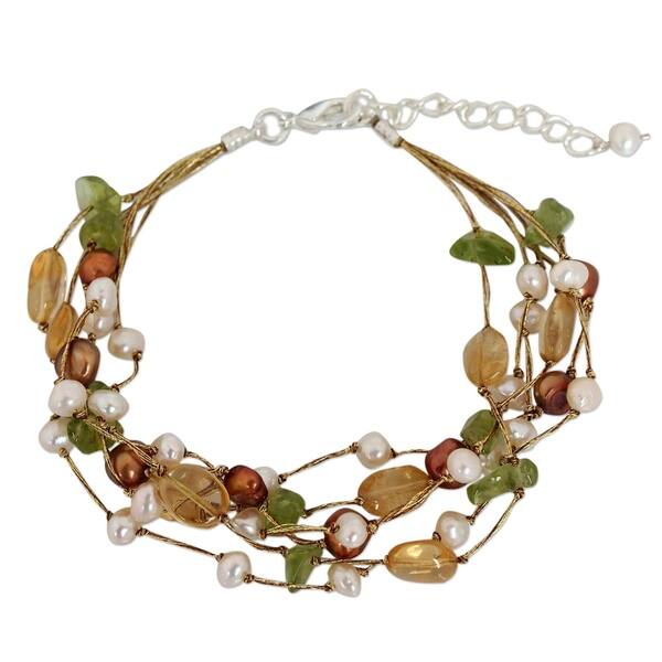 slide 5 of 7, NOVICA Handmade Multi-gemstone Pearl 'Awakening' Bracelet (4-7.5 mm) (Thailand) Multi - White - 6-6.5 MM - 7.75 Inch - White