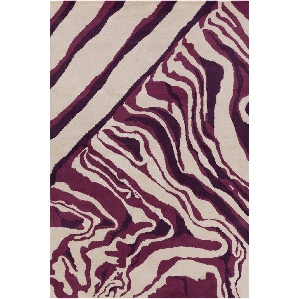 Hand-tufted Allie Abstract Cream/ Purple Wool Rug (5' x 7'6) - 5' x 7'6