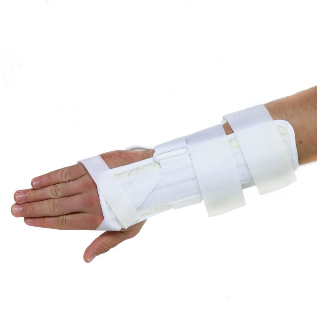 Encore Wrist And Forearm White Splint (WhiteSize UniversalAdjustableClosure Hook and loopCare instructions Hand wash, air dryMaterials Leatherette, nylon, plasticLining CottonDimensions 11.5 inches high x 4 inches wide x 3 inches deep UniversalAdjus