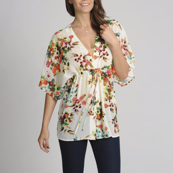 Shop Grace Elements Women's Berry Printed Kimono Sleeve Top - Overstock ...