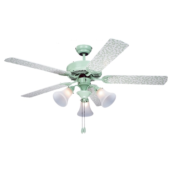 'Vines' 52 inch Green and White Patterned 3 light Ceiling Fan Sea Gull Lighting Ceiling Fans