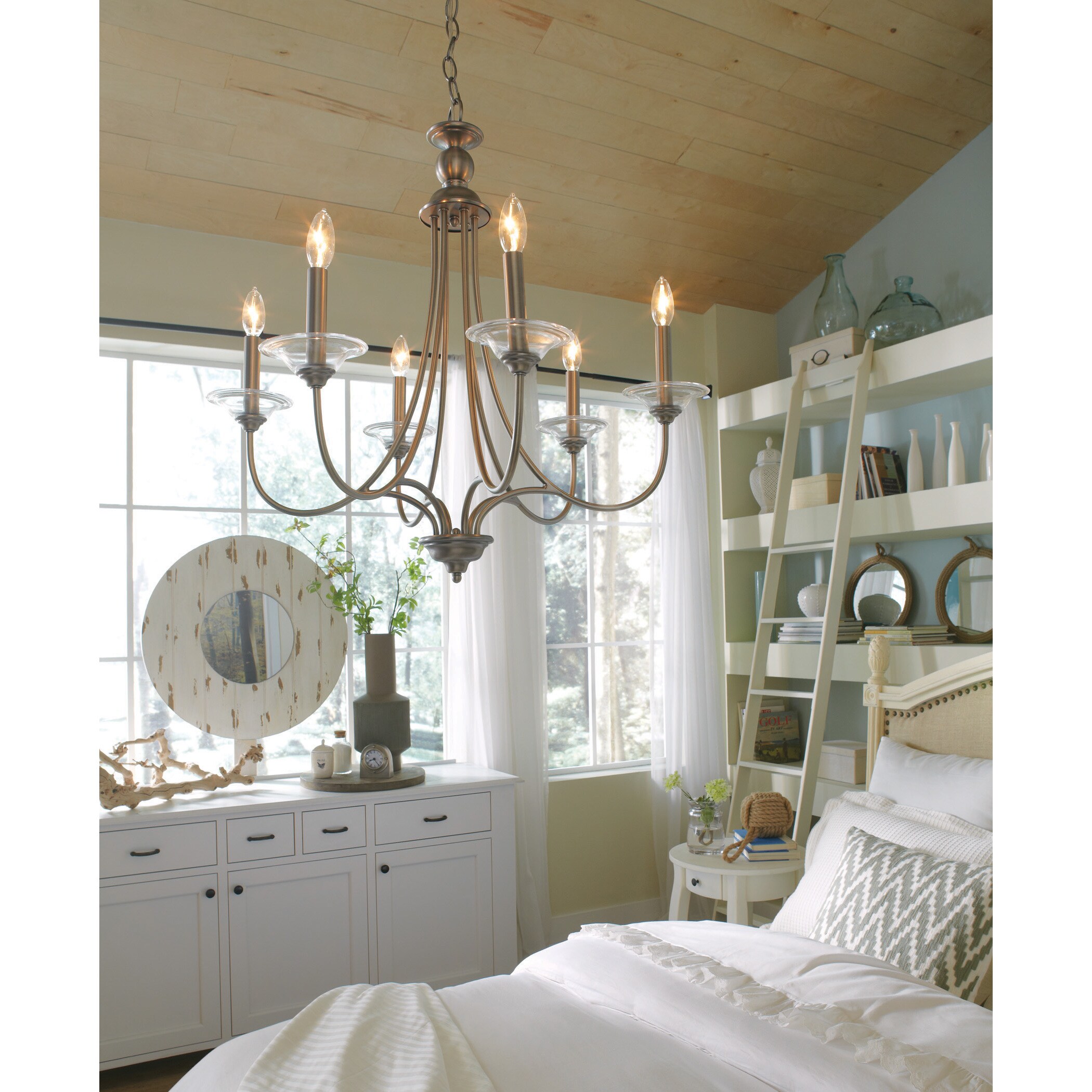 Sea Gull Lighting Lemont 6-light Antique Brushed Nickel Single-tier Chandelier (6-Light Chandelier in Antique Brushed Nickel) - Chandeliers For Bedrooms by Overstock.com