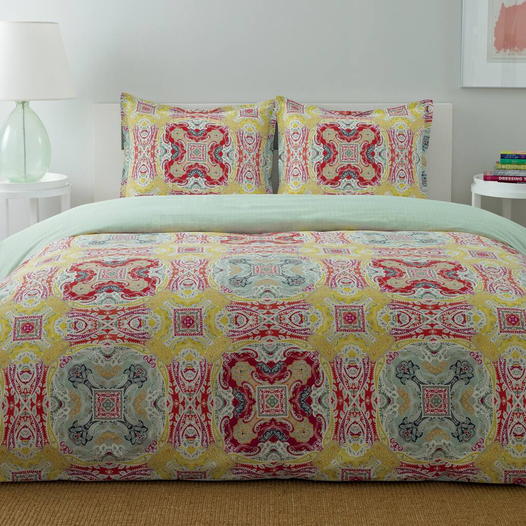 City Scene Juniper Paisley Cotton 3-piece Duvet Cover Set