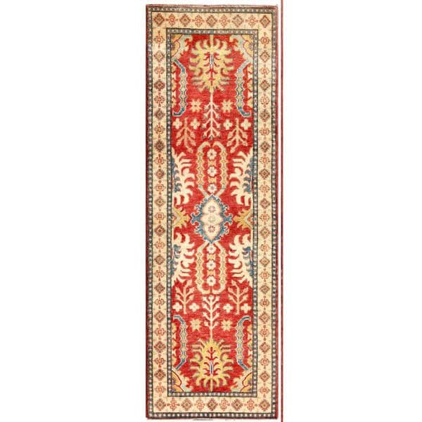 Afghan Hand knotted Kazak Red/ Ivory Wool Rug (2'1 x 6'5) Runner Rugs