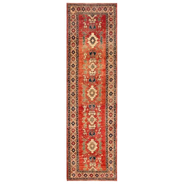 Afghan Hand knotted Kazak Rust/ Ivory Wool Rug (211 x 108)