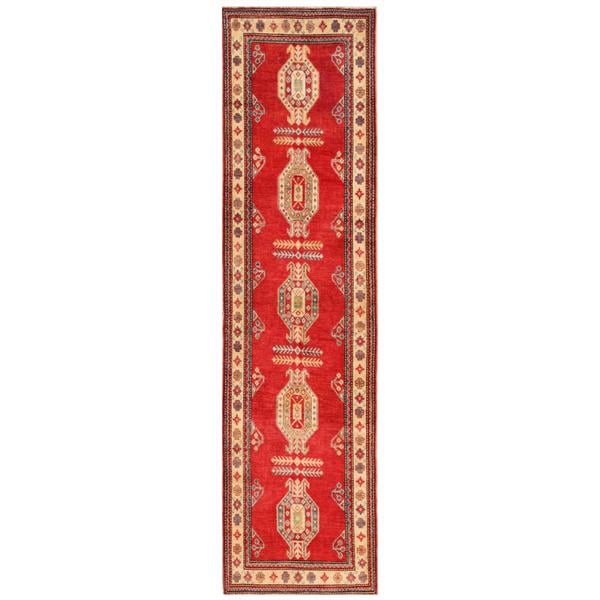 Afghan Hand knotted Kazak Red/ Ivory Wool Rug (2'11 x 10'9) Runner Rugs