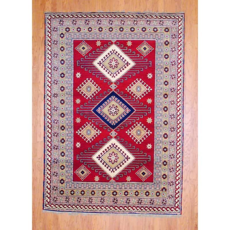 Handmade Kazak Wool Rug (India) - 4' x 6'