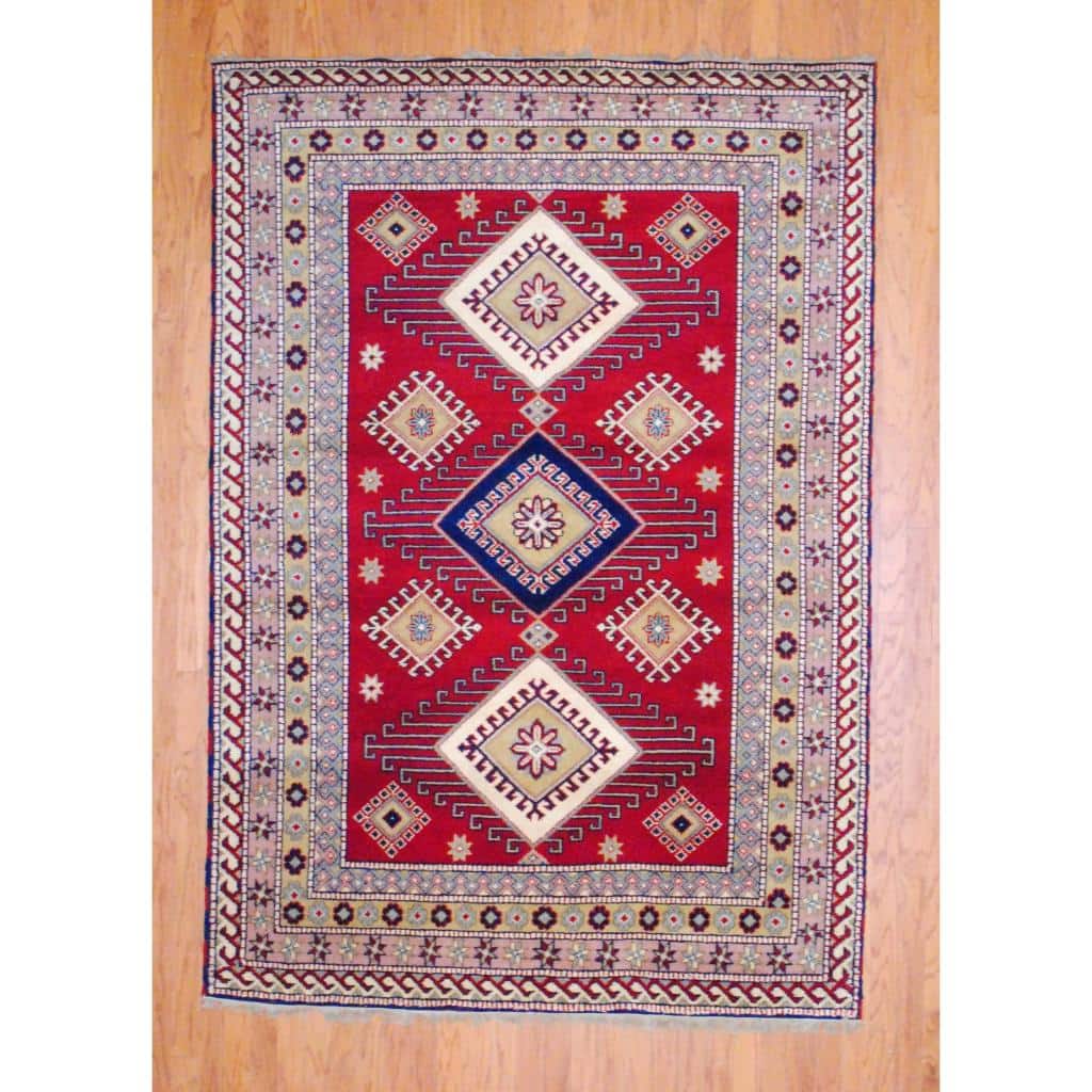 Handmade Kazak Wool Rug (India) - 4' x 6'
