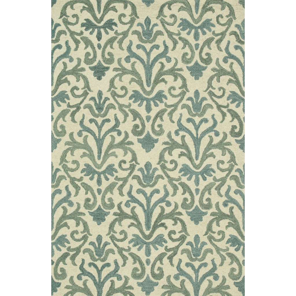 Hand-Tufted Ivory/ Light Blue Damask Wool Rug