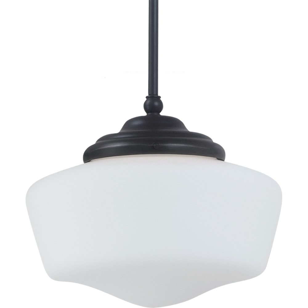 Academy Large One light 18 watt Heirloom Bronze Pendant With Satin White Schoolhouse Glass