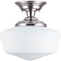 Dvi Lighting Dvp7511 Schoolhouse 18 Tall Single Light Energy Academy 1 Light Brushed Nickel Medium Semi Flush Mount With Satin White Schoolhouse Gl