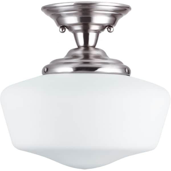 Academy 1 light Brushed Nickel Medium Semi Flush Mount with Satin White Schoolhouse Glass Sea Gull Lighting Chandeliers & Pendants