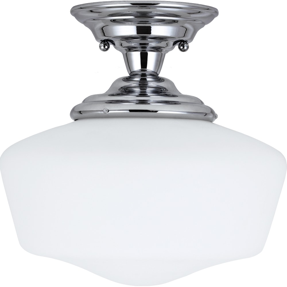 Academy One light 60 watt Chrome Medium Semi flush Mount With Satin White Schoolhouse Glass