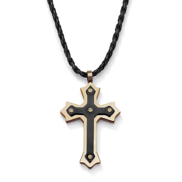 Men's Gold Ion Plated Stainless Steel Cross Pendant With 24" Chain