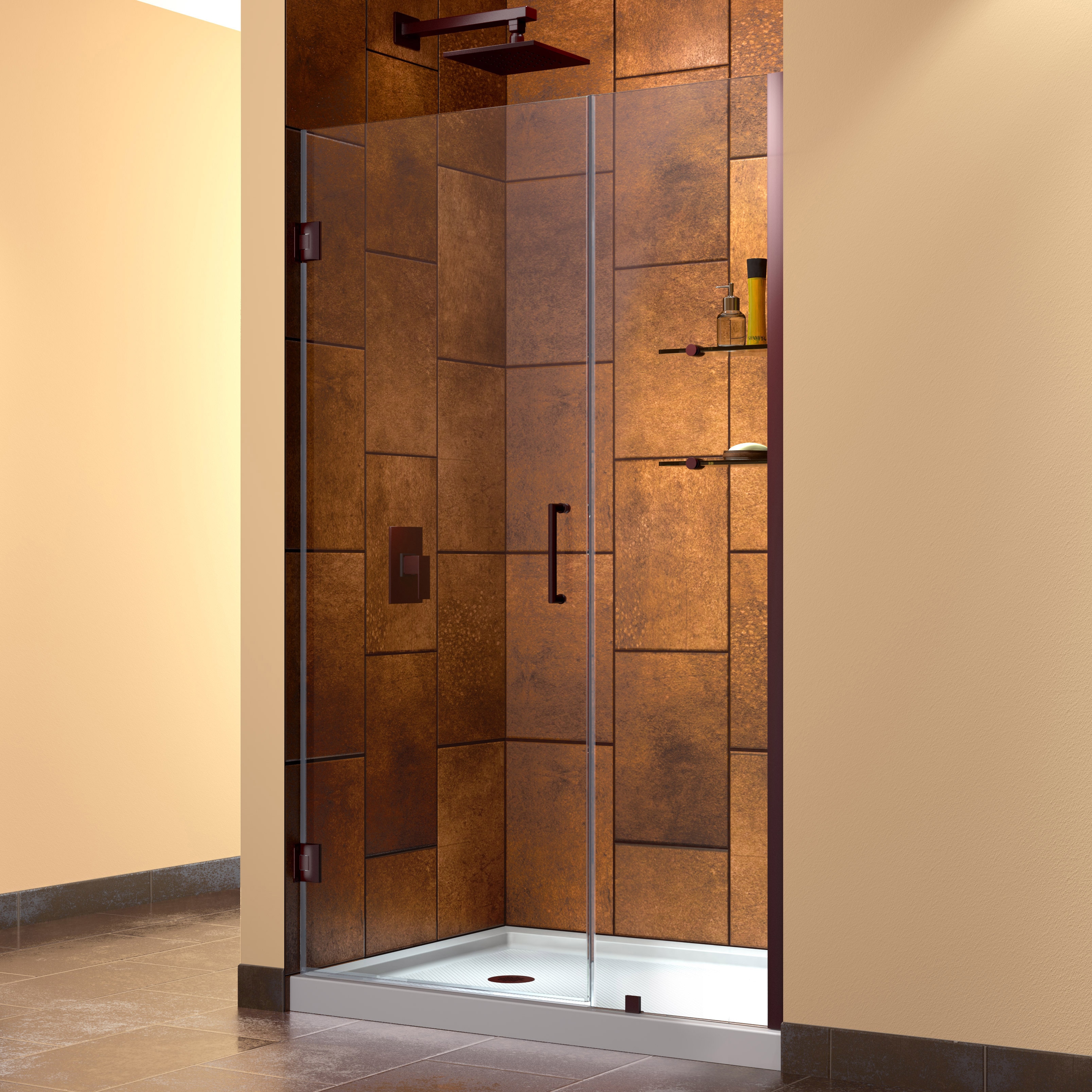 Dreamline Unidoor 44 45 inch Frameless Hinged Shower Door (Tempered glass, aluminum, brassIntended use IndoorTempered glass ANSI certifiedAssembly requiredProduct Warranty Limited 5 (five) year manufacturer warranty Warranty for any hardware in Oil Rubb