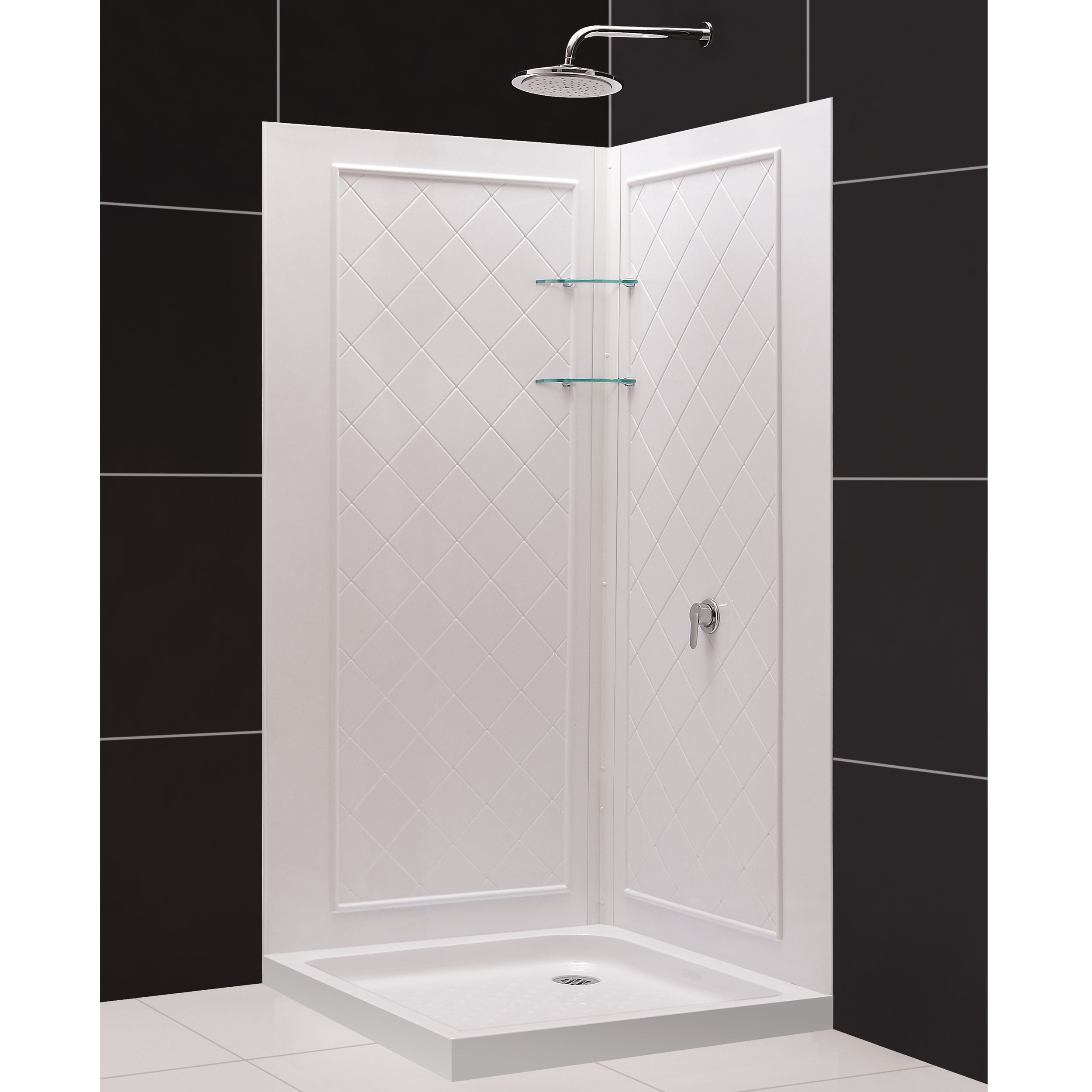 Dreamline Qwall 4 Shower Enclosure Backwalls Kit (WhiteDurable acrylic/ABS construction Designed to be installed over existing finished surface (not directly against stud)Includes 2 (two) panels and 2 (two) glass corner shelvesAttractive tile patternUniqu