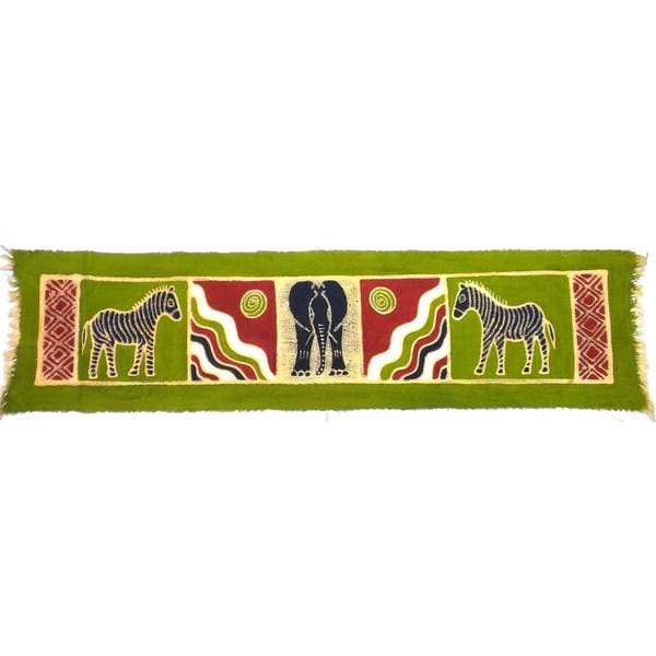 Handpainted Horizontal Maroon Elephant with Giraffes Batik (Zimbabwe)