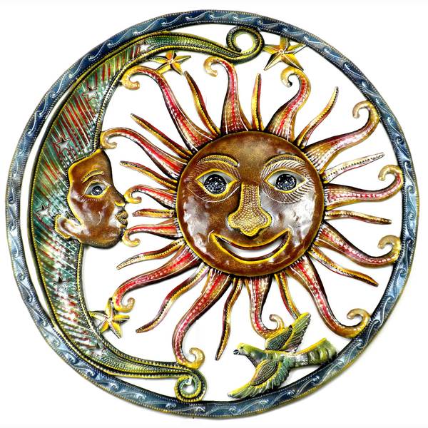 Handmade Painted Sun and Moon Metal Wall Art- 24 inches (Haiti)