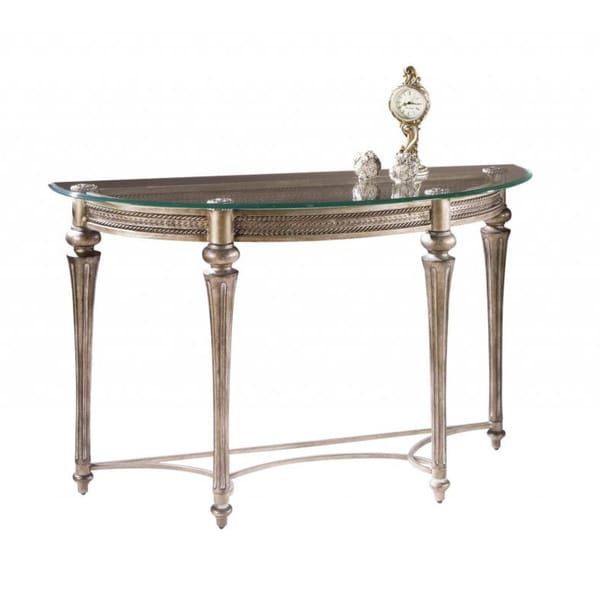 Galloway Traditional Wrought Iron Glass top Demilune Table