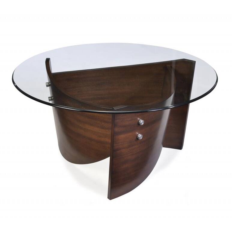 Contour Wood and Glass Top Round Cocktail Table - Cherry