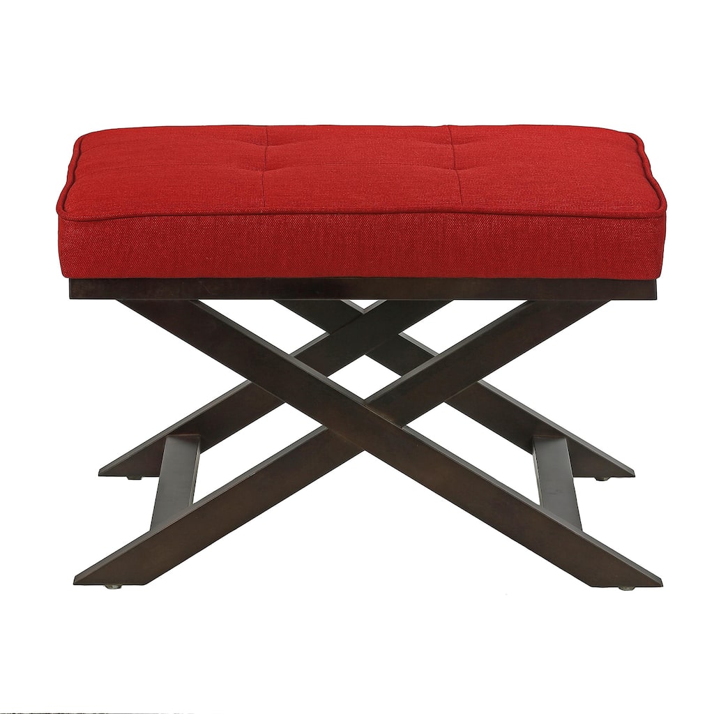 Traditional Cross Legs Red Wine Linen Bench Ottoman