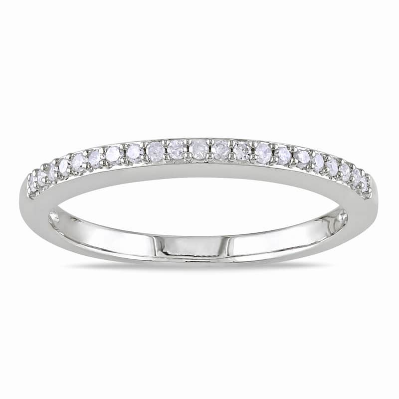 Miadora 10k White Gold 1/10ct TDW Diamond Anniversary Stackable Wedding Band Ring