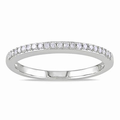 Miadora 10k White Gold 1/10ct TDW Diamond Anniversary Stackable Wedding Band Ring