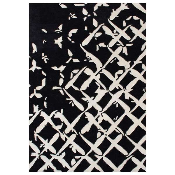 Handmade Black/ Cream Blended Wool Rug (8 x 10)   15393610