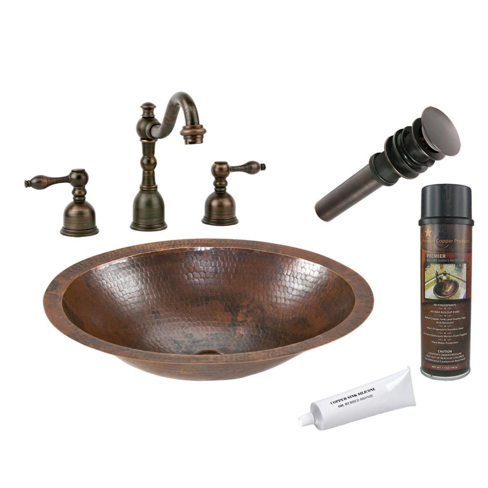 Hammered Finish Sink And Widespread Faucet Set (Oil Rubbed Bronze Down Pipe Width 1.25 inches Overall Length 8.625 inches Thread Length 2.75 inches Installation Type Compression Threaded Material BrassWax Cleans and protects copper sinks  Made From N