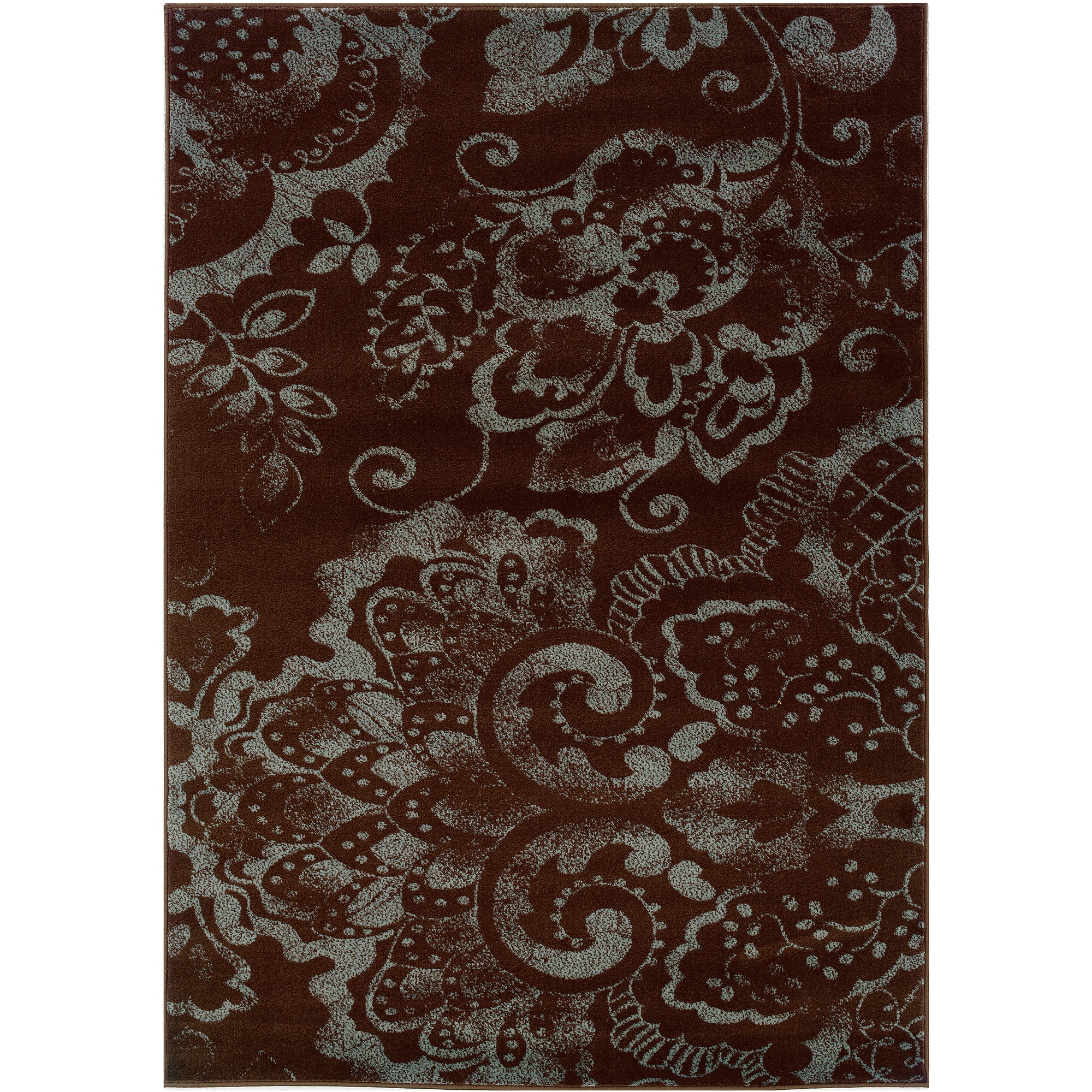 Brown/blue Floral Area Rug (79 X 99)