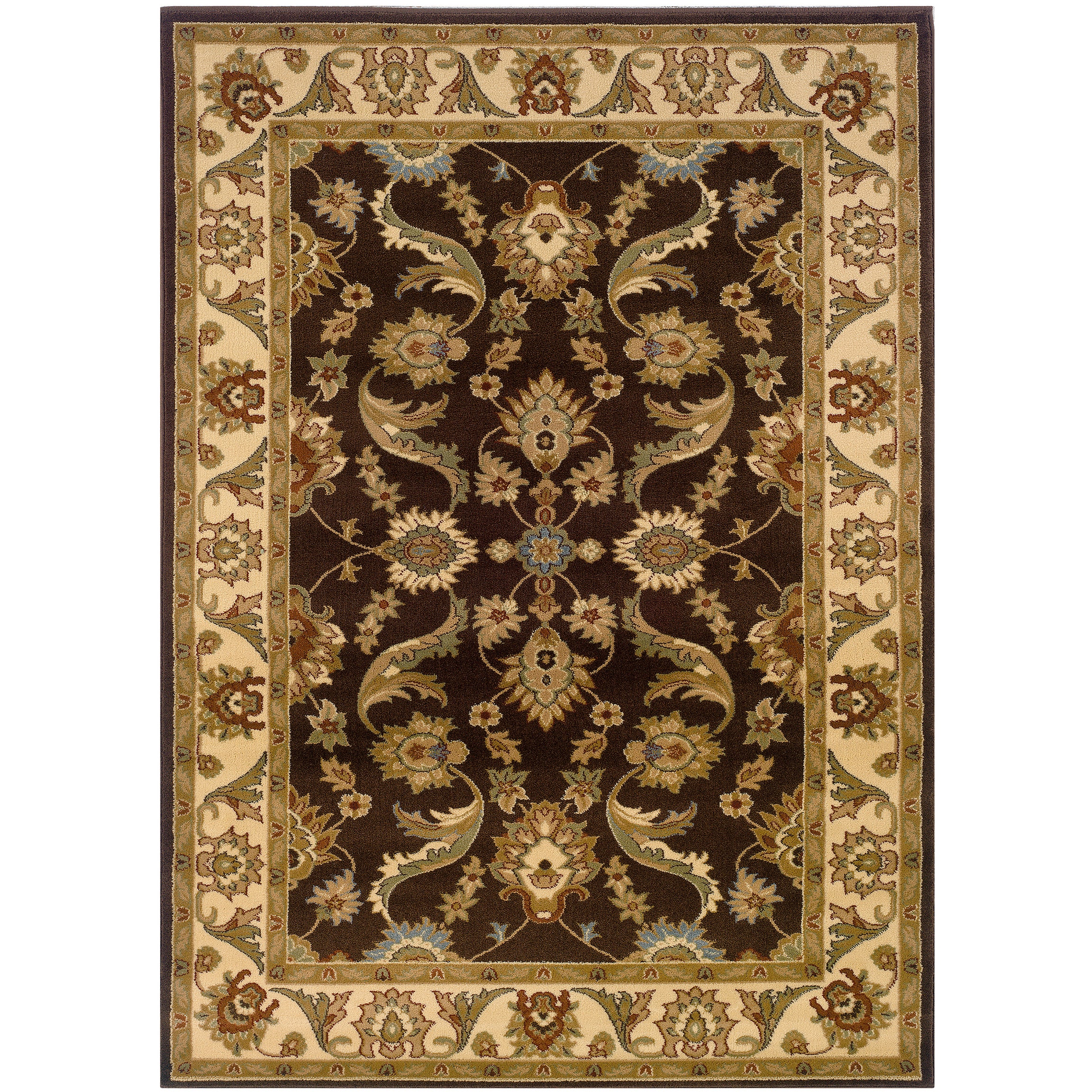 Brown And Cream Oriental Accent Rug (110 X 31)