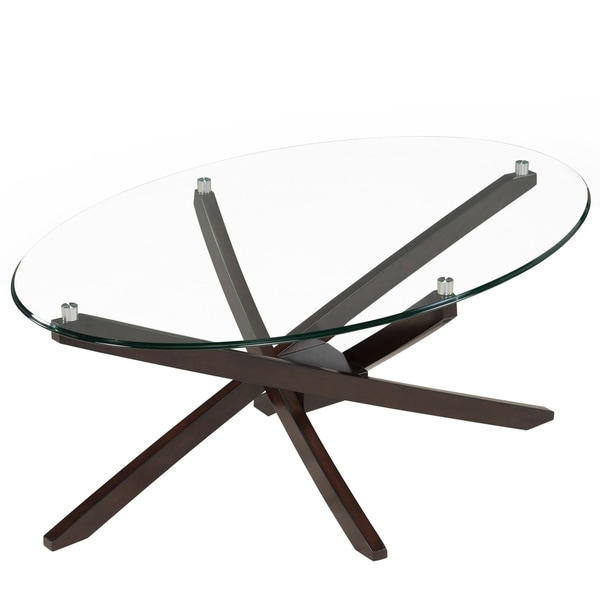 Shop Xenia Contemporary Espresso Oval Coffee Table Free Shipping
