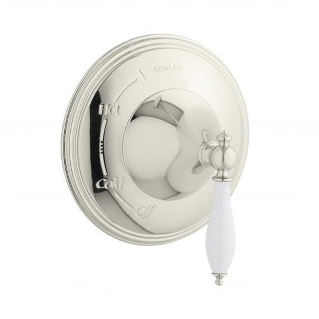 Kohler Finial Traditional Rite temp Pressure balancing Valve Trim With Lever Handle And White Insert