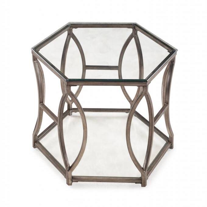 Nevelson Contemporary Glam Antique Gold Hexagonal Metal End Table with Glass Top