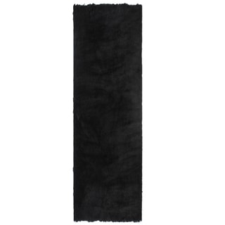 'Posh' Hand tufted Black Plush Shag Rug (2'3 x 8' Runner) Runner Rugs