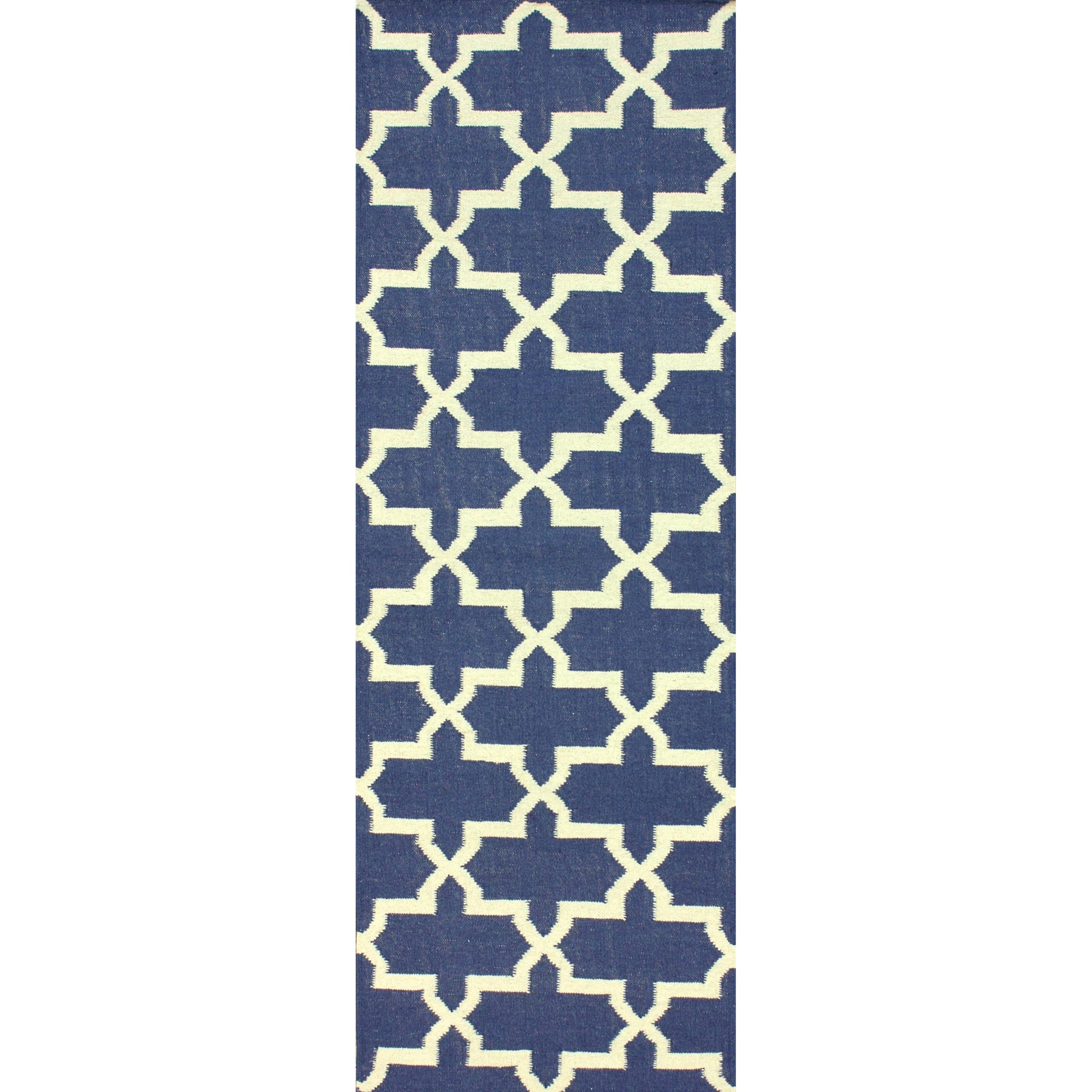 Nuloom Handmade Flatweave Lattice Blue Wool Runner (26 X 8)