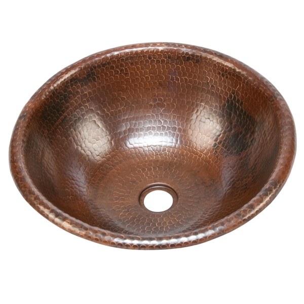 Handmade 16 Inch Round Bathroom Copper Sink With Curved Decorative Rim