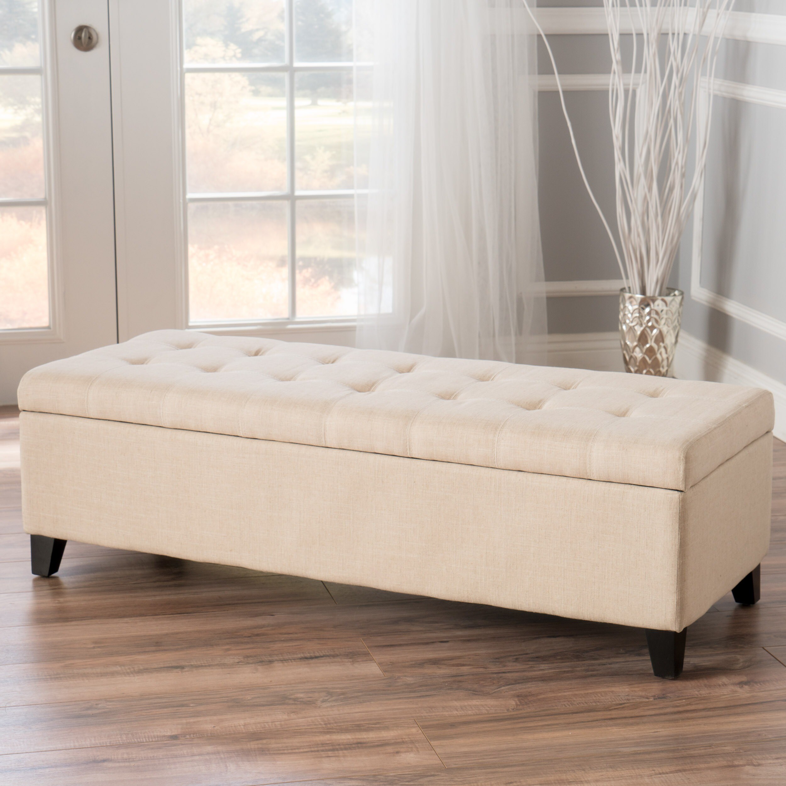 Christopher Knight Home Mission Beige Tufted Fabric Storage Ottoman Bench