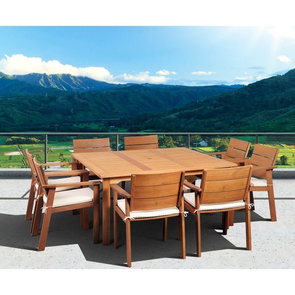 Amazonia Albany 9-piece Eucalyptus Wood Square Dining Set with Cushions